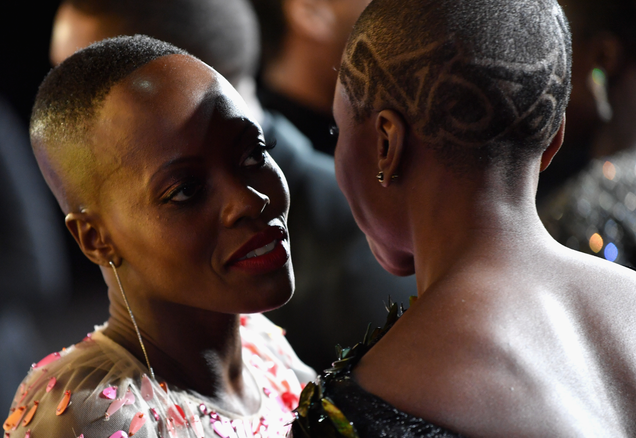 Close friends, closely cropped: Florence Kasumba and Danai Gurira chat at the Black Panther European premiere.